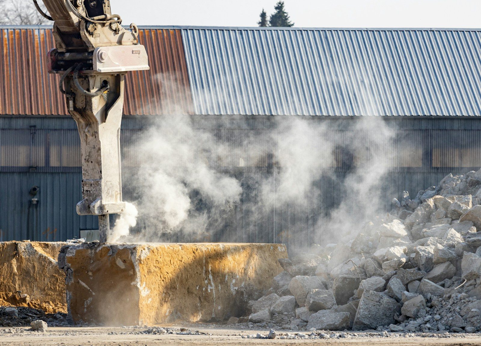 A pile of rubble next to a building